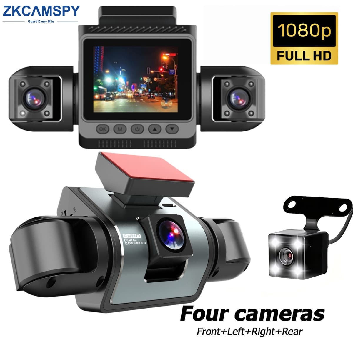 Câmera Veicular 4 Canais 1080P com Visão Noturna, Frontal/Traseira/Interna, Sensor G, Detecção de Movimento