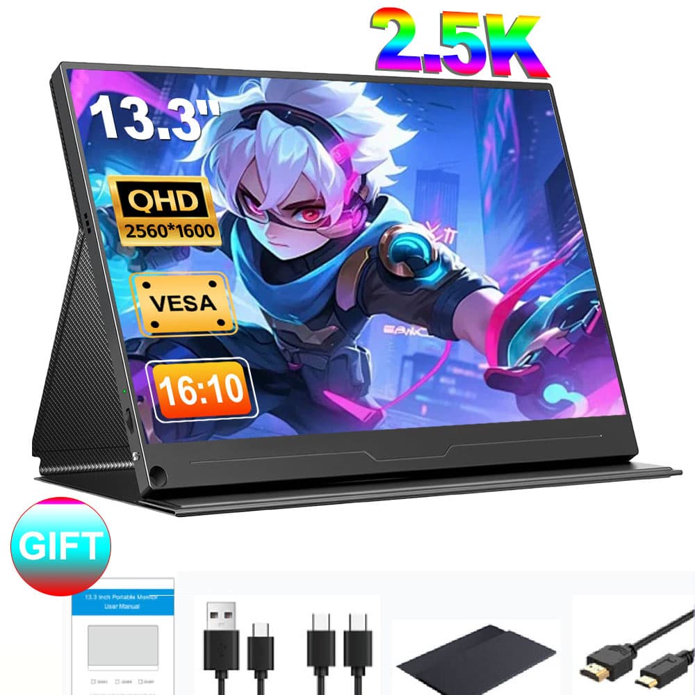 HOWENS Monitor Portátil de 13,3 Polegadas 2560x1600P Extensão de Display IPS LCD Painel Suporte VESA USBC Mini HDMI