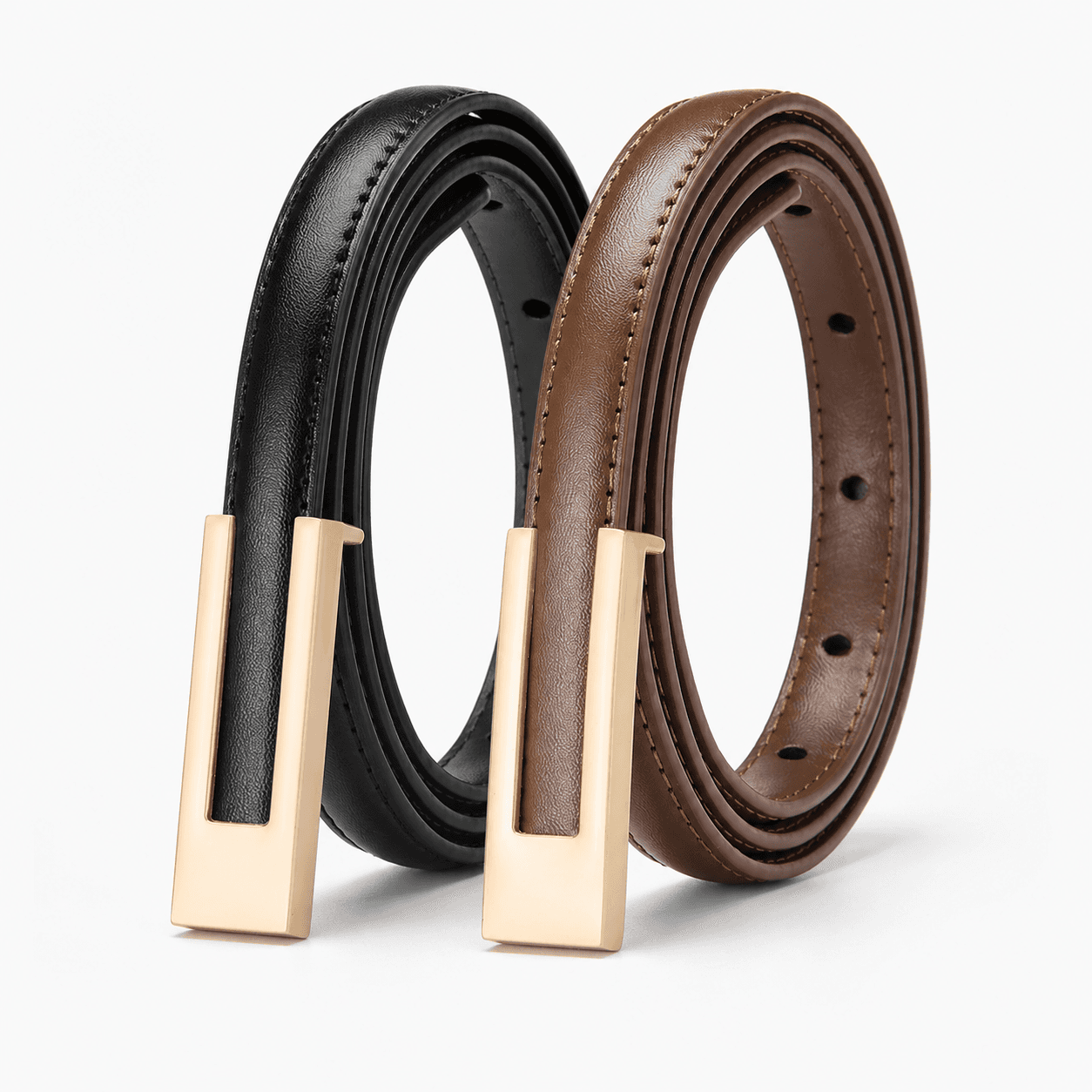 2 Peças Femininas Finas Cinto De Cintura Fina Fivela Retangular Moda Minimalista Para Vestido De Escritório