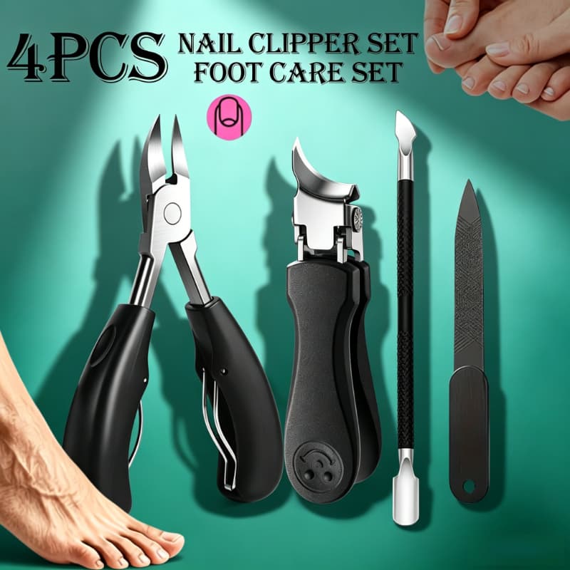 Conjunto de Alicate para Unha Encravada, 4 peçasCortador de unhas resistente, empurrador de cutículas e lixa de unhas,