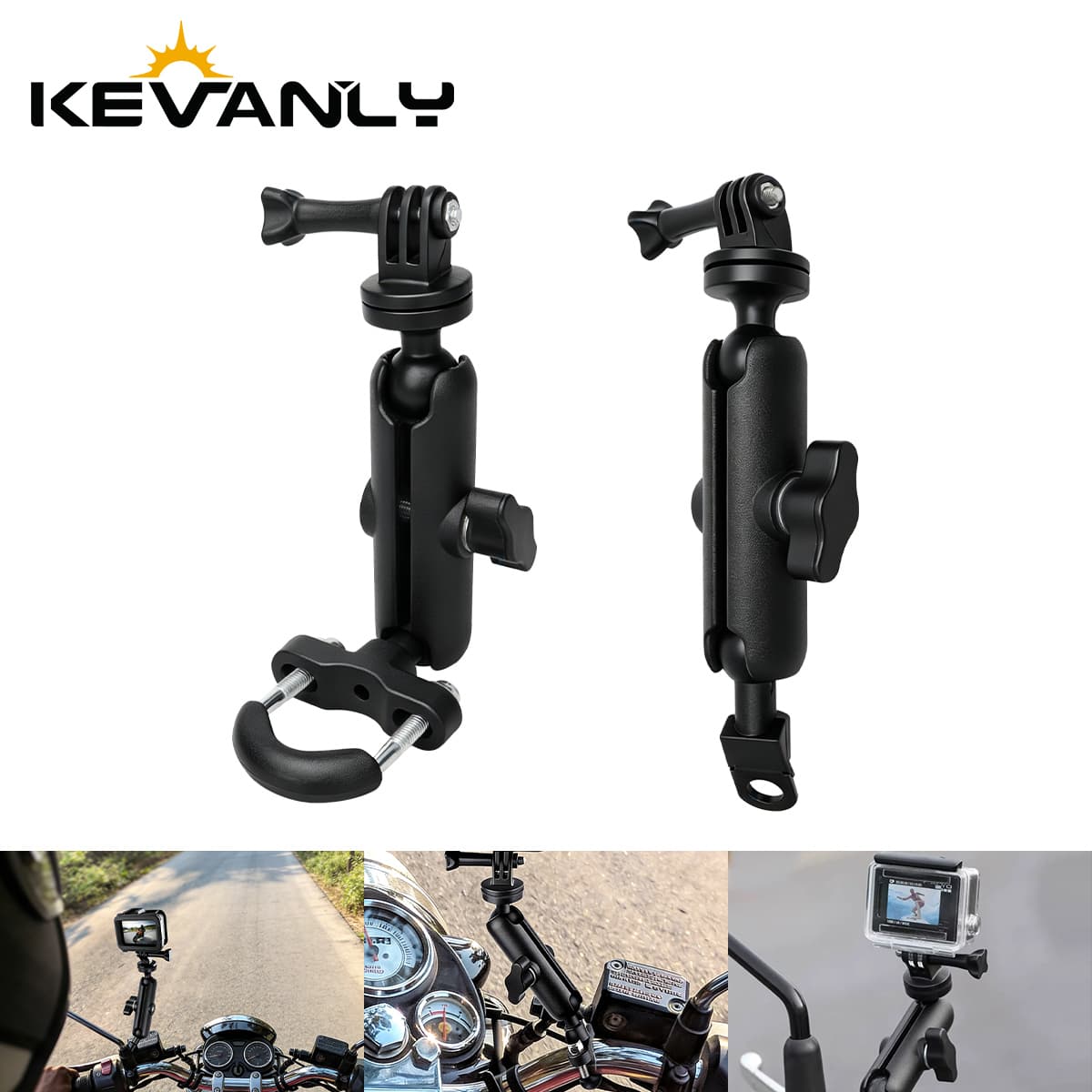 Suporte Fixo de Câmera de Ação em Liga de Alumínio, Rotação 360° CNC Precisa para Guidão de Moto