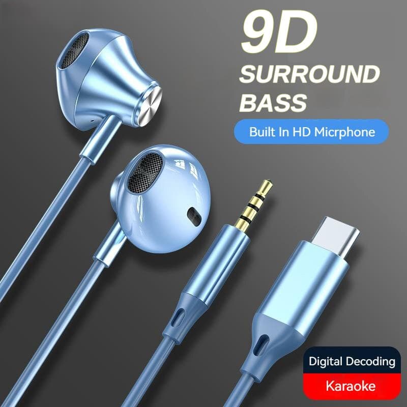 Fones De Ouvido 9D Estéreo Tipo C 3.5 Mm Para Jogos Com Fio À Prova D'água Intra-Auriculares HiFi Bass Microfone Viva-Vo