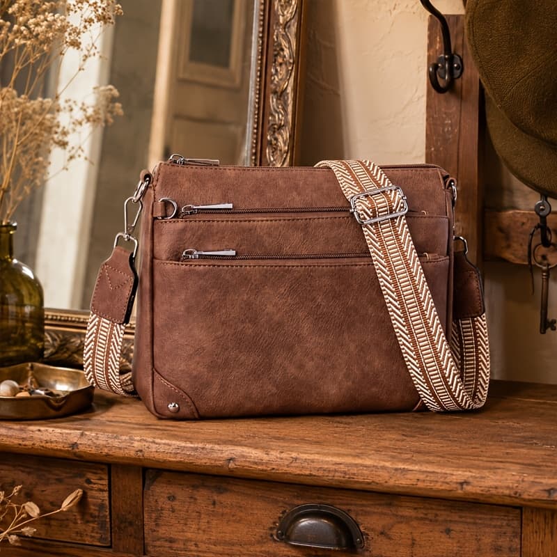 Bolsas Tiracolo Femininas, Bolsas Tiracolo de Viagem Rfid, de Couro, Bolsa de Ombro Média com Alça Ajustável