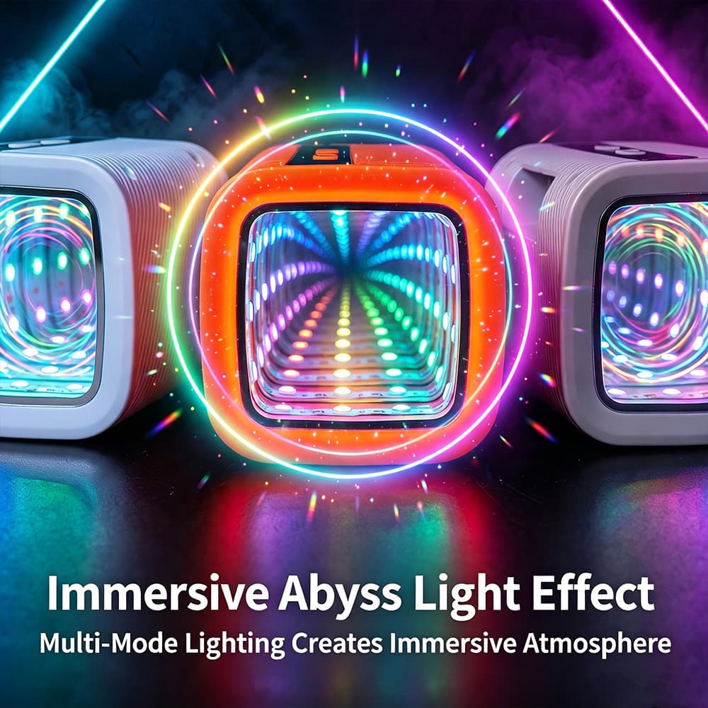 Caixa de Som Bluetooth Portátil em Formato de Túnel com Iluminação RGB Abissal Imersiva, Estéreo TWS, Mini Caixa de Som