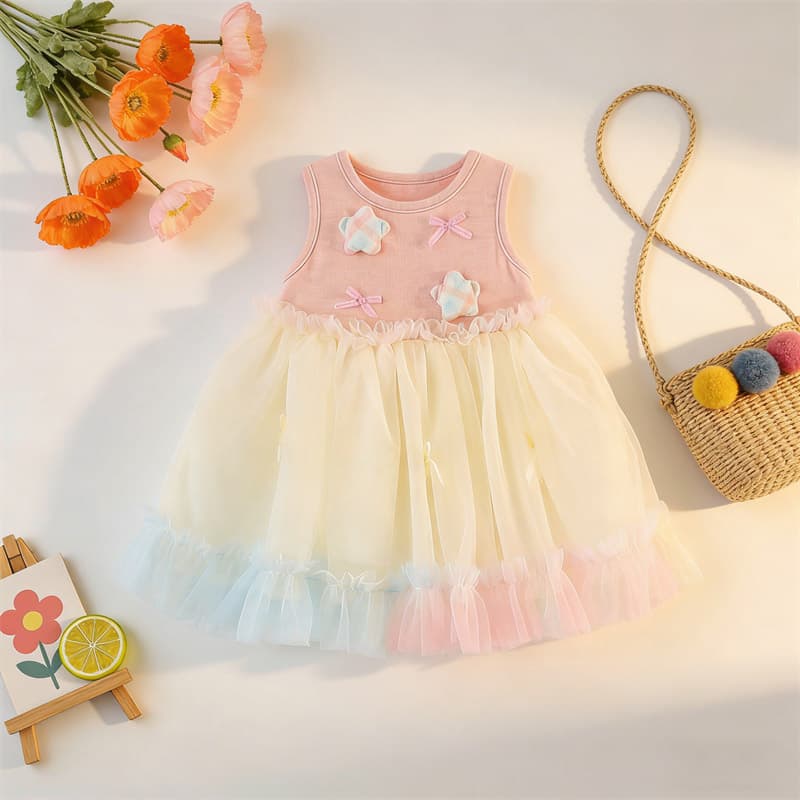 Vestido Tutu De Tule Para Bebês Meninas Verão Xadrez Laço Sem Mangas De Festa Infantil 0-4t