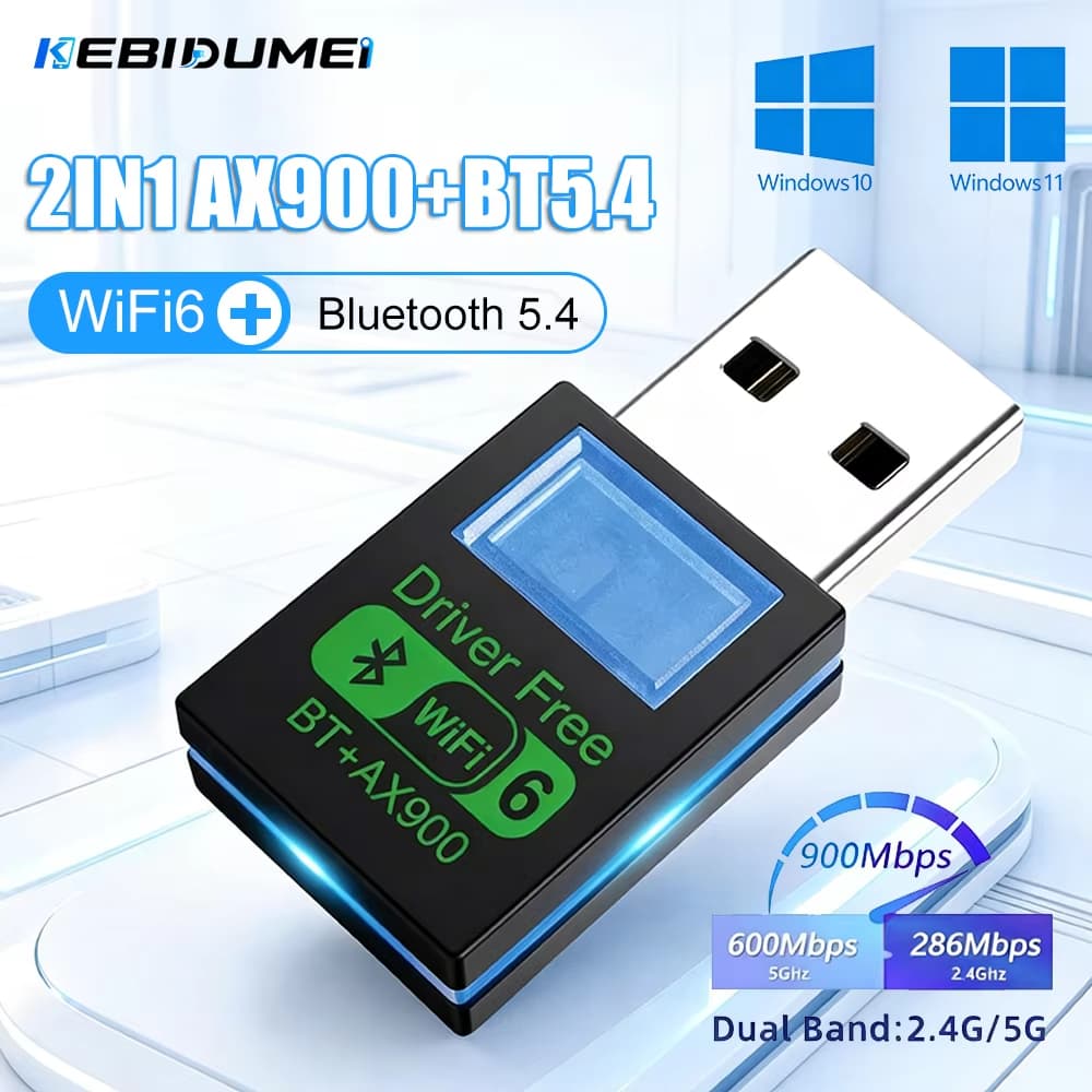 2 Em 1 Driver Placa De Rede Livre WiFi6 Bluetooth 5.4900Mbps Banda Dupla 2.4G + 5GHz Adaptador Receptor Sem Fio Para PC