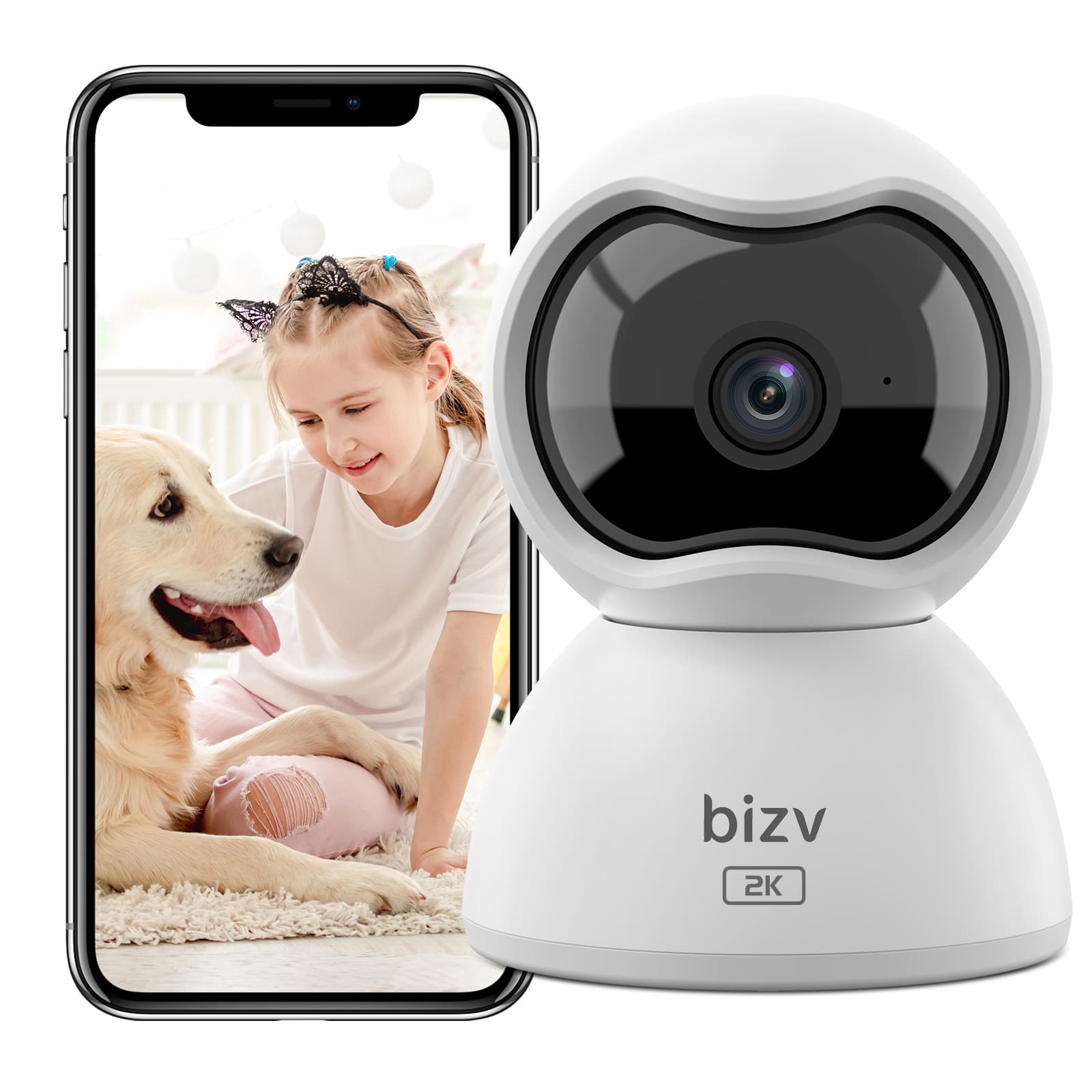 Câmera Wi-Fi 2K HD para Babá Eletrônica, Monitoramento Interno 3MP, Visão em Tempo Real, Áudio Bidirecional, Panorâmica