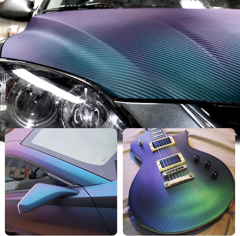 Roxo Azul Camaleão Fibra De Carbono Vinil Envoltório Rolo Impermeável Ar-Liberação Auto Adesivo Motocicleta Carro