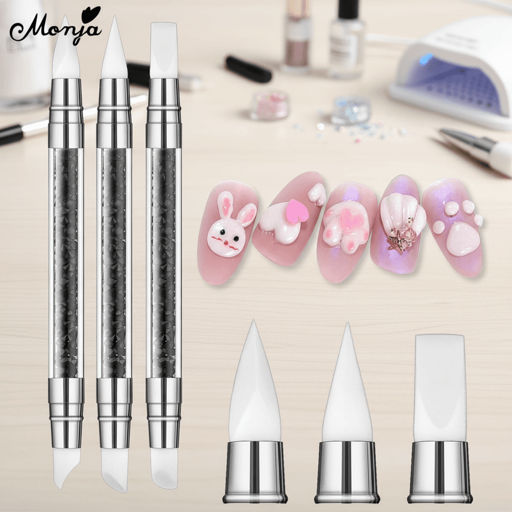 Pincel de Silicone para Nail Art Monja para Gel UV, Escultura 3D, Modelagem, Escultura em Relevo, Caneta de Ponta Dupla
