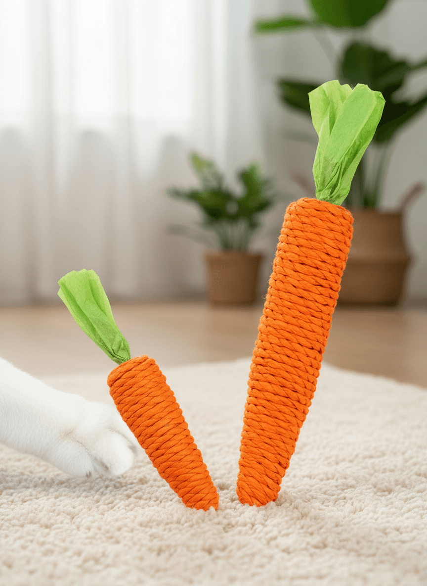 brinquedo de gato cenoura com varinha arranhadora e sino para brincadeira e mordida