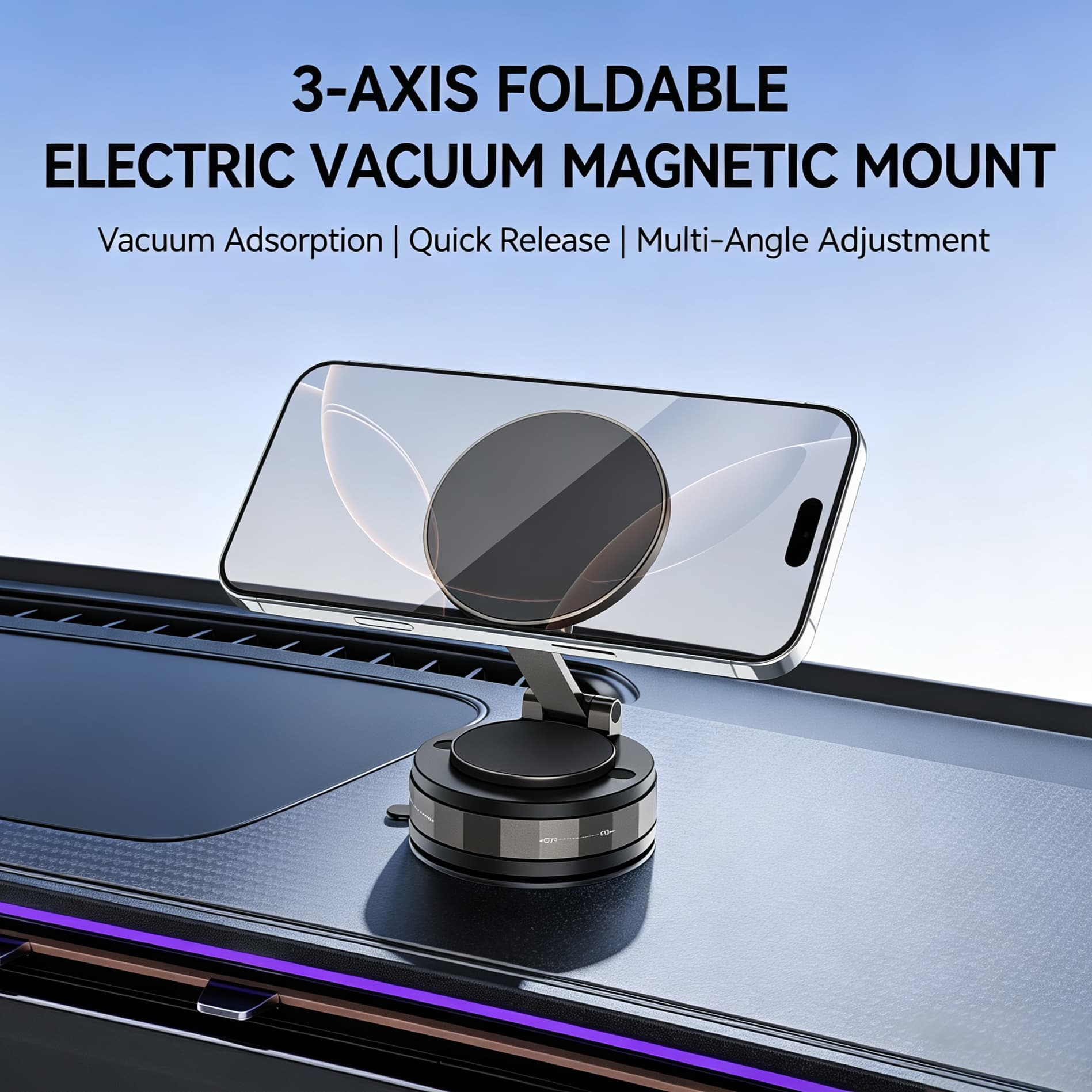 Novo Suporte Magnético Dobrável 360° para Celular com Ventosa, Suporte Veicular, Universal para Painel e Mesa de Celular