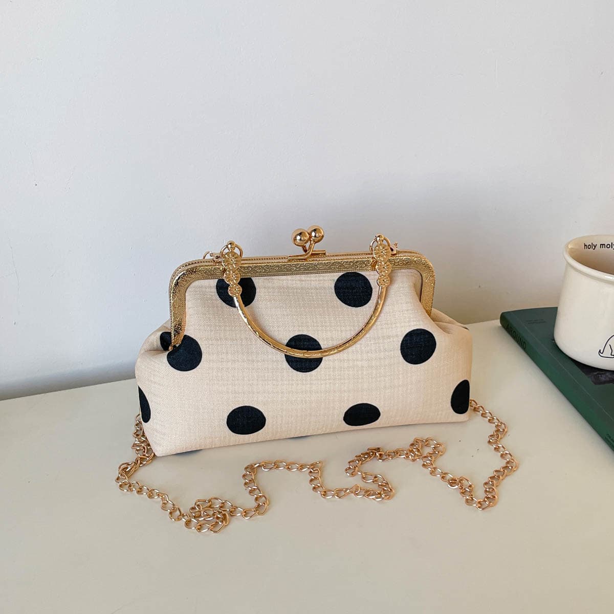 Bolsa tiracolo de corrente moderna com estampa de bolinhas, design de alta qualidade, bolsa de mão exclusiva e bolsa