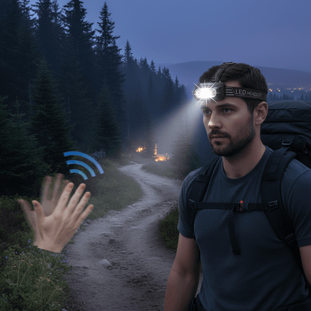 Pequena lanterna LED com sensor de movimento recarregável, à prova d'água, perfeita para camping e escalada em