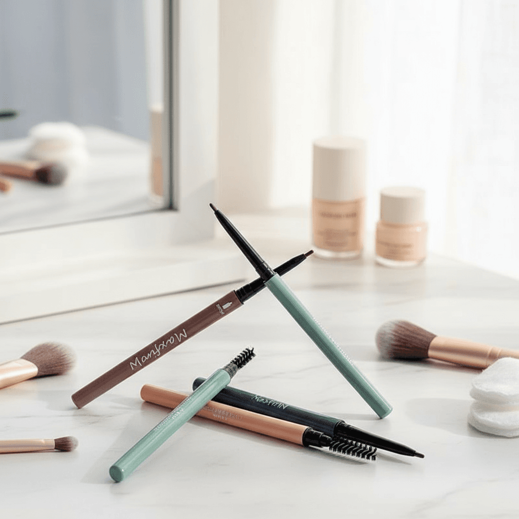 Lápis de sobrancelha Fine Tube Caneta de sobrancelha de duas cabeças Alta pigmentação à prova d'água Maquiagem para os
