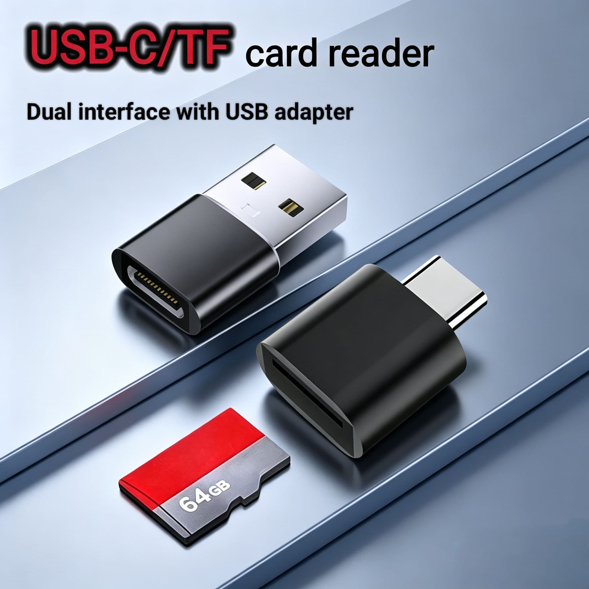 Mini leitor de cartão USB-C, leitor de cartão de memória TF com adaptador USB 2.0, leitor de cartões de memória externo