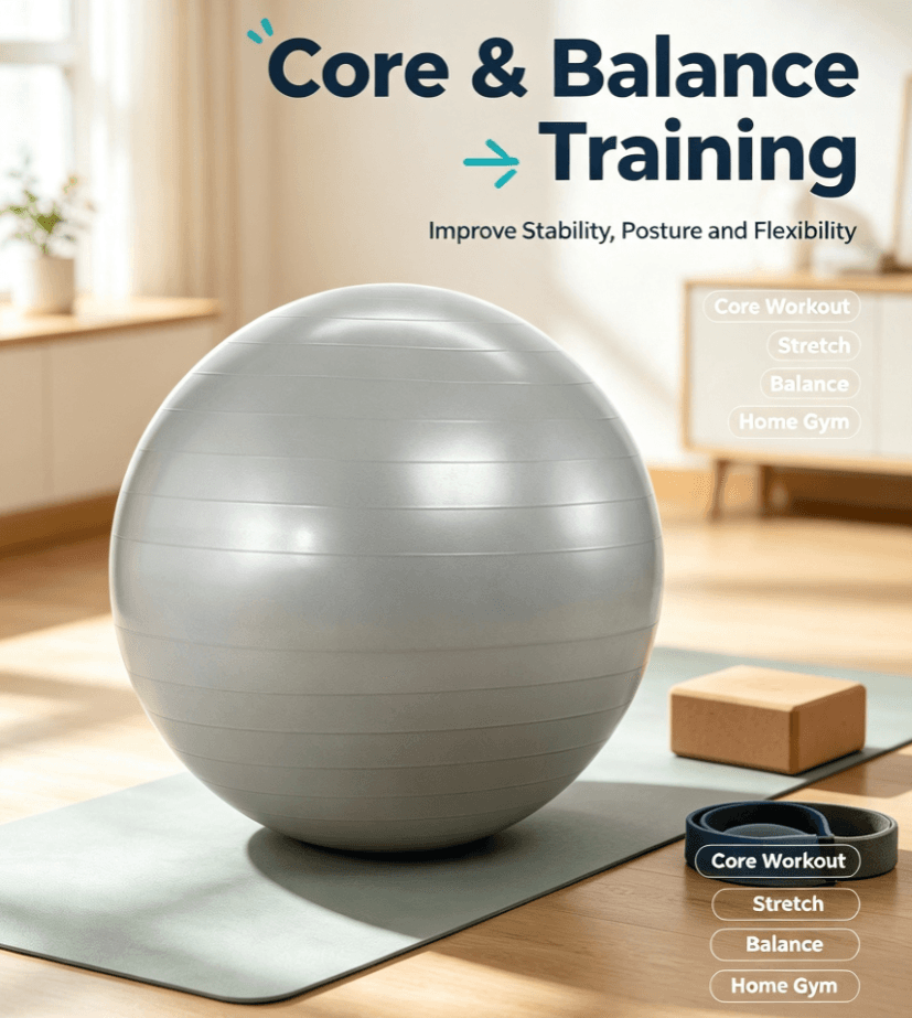 Bola de Exercícios Antiestouro para Fitness, Bola de Estabilidade Reforçada para Treinamento de Core e Pilates