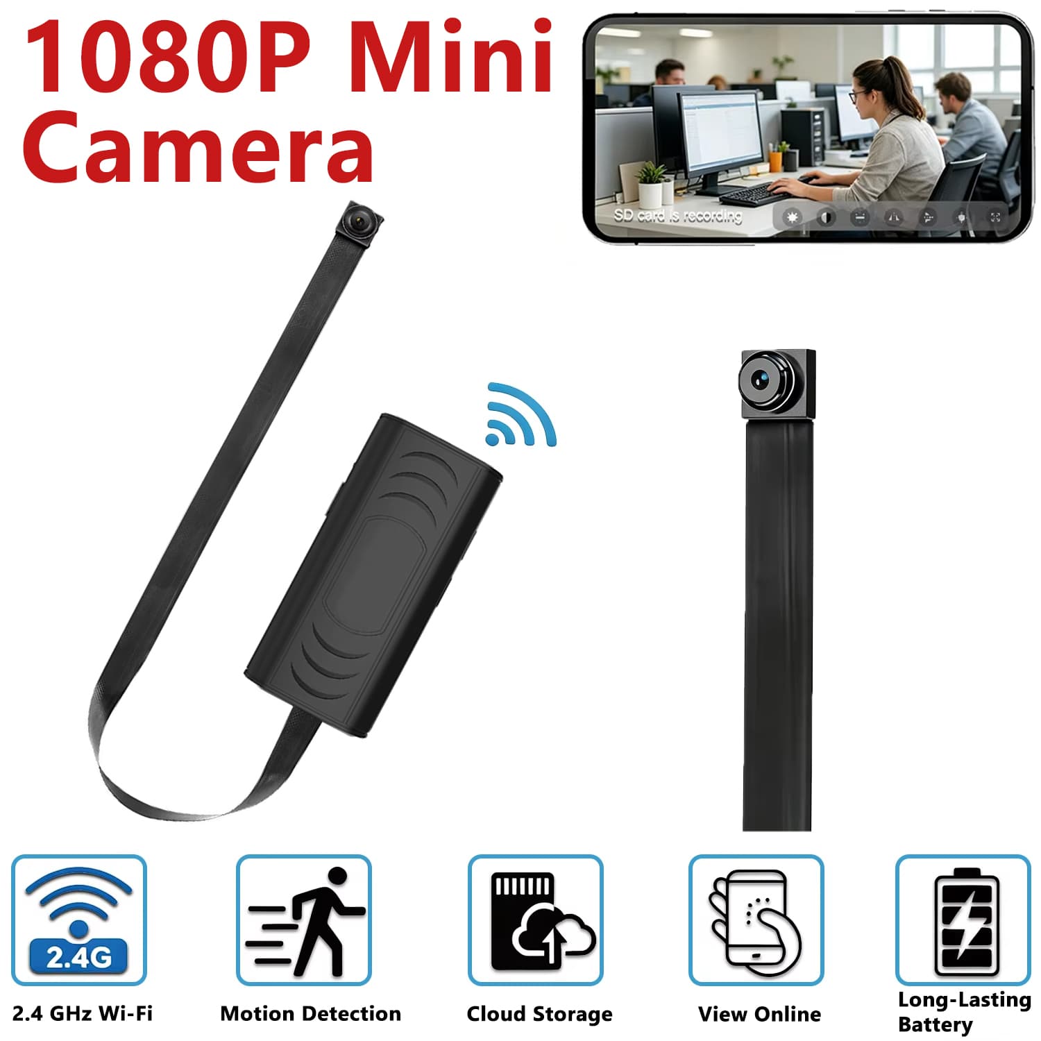 Câmera de Segurança Doméstica HD Mini Sem Fio WiFi Módulo Portátil de Detecção de Movimento