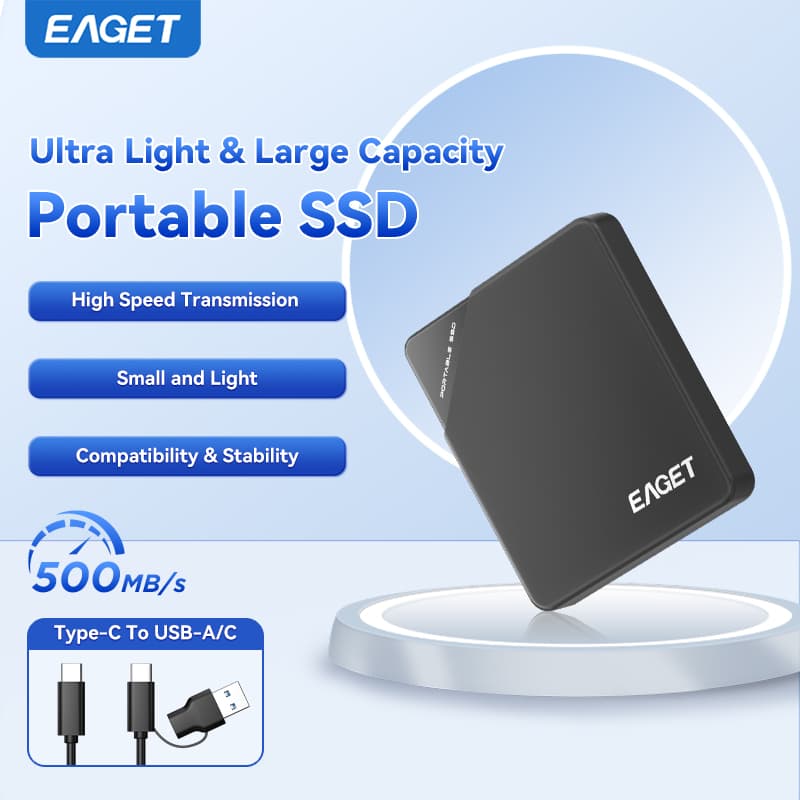 EAGET SSD Portátil USB3.2 Alta Velocidade Disco Rígido Externo de Estado Sólido Grande Capacidade Resistente a Choques
