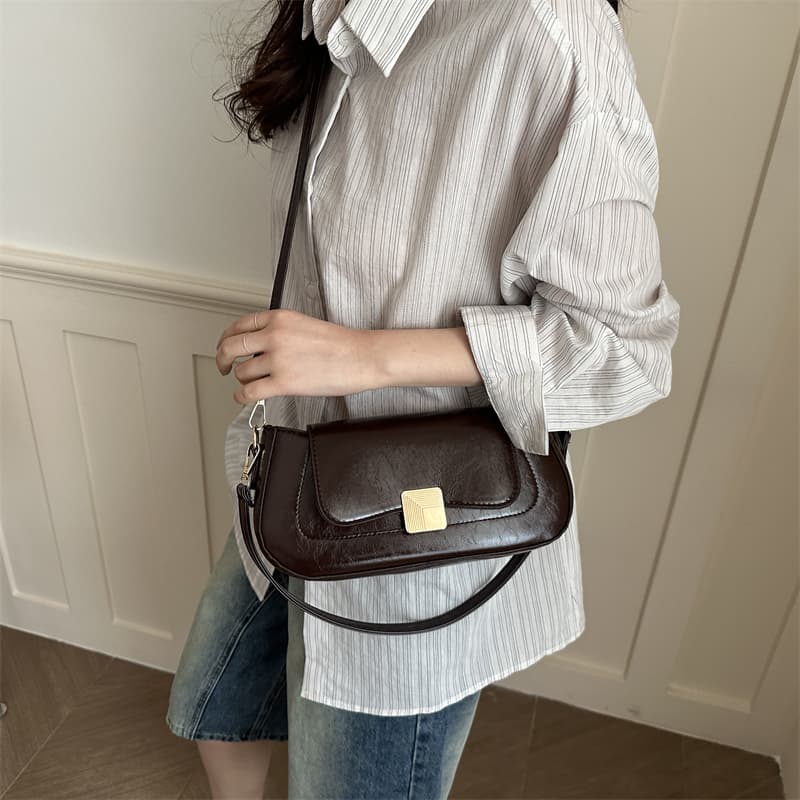 Bolsa de mão retrô para senhoras, bolsa de ombro estilosa para meninas, simples e versátil, bolsa tiracolo casual