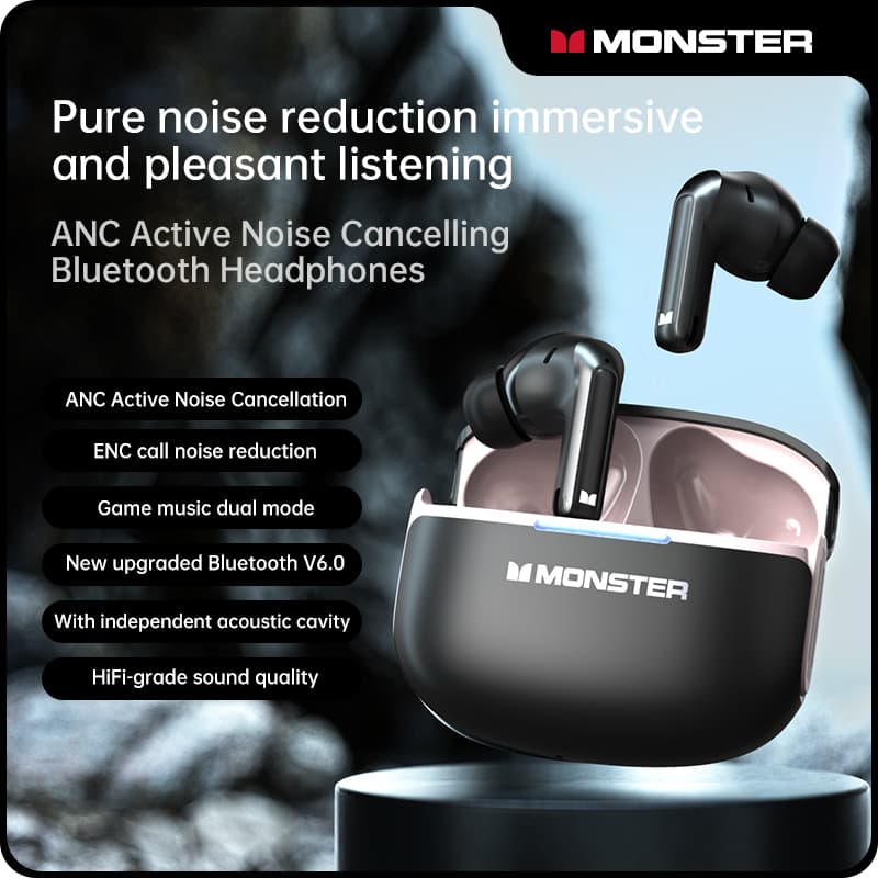 Fones de ouvido Monster D02 sem fio, Bluetooth, bateria de longa duração, fones de ouvido gamer, modo duplo, som estéreo