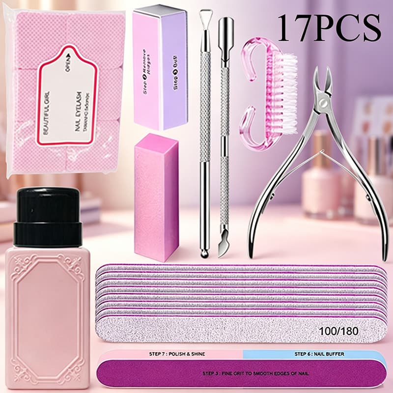 Kit-17 peças Kit Profissional de Manicure e Pedicure - Alicate de Cutícula em Aço Inoxidável Bloco de Lixa de Unhas