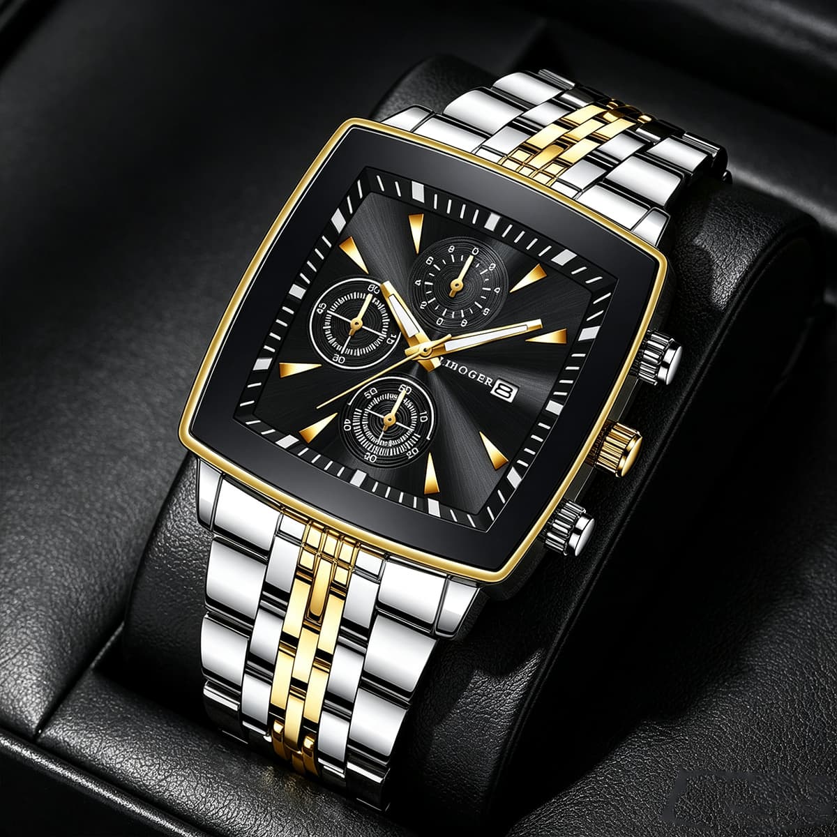 Relógio De Pulso Masculino Luxuoso De Aço Inoxidável Com Mostrador Quadrado E Calendário De Quartzo