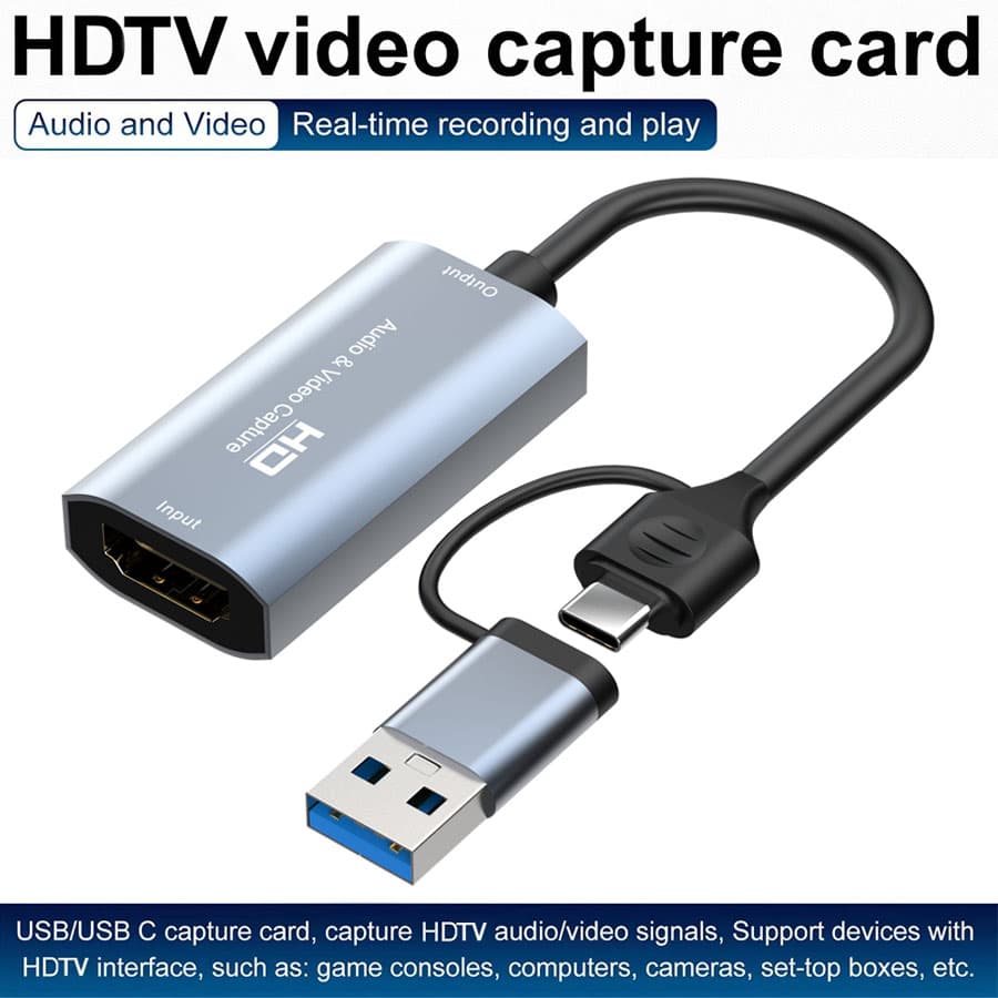 Placa de Captura de Vídeo USB 3.0 4K HDTV para USB/Tipo-C Game Grabber Gravação de Vídeo e Áudio para Switch Xbox PS4/5