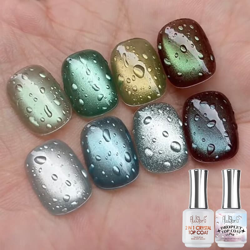 2 peças de Top Coat de Cristal 2 em 1 15 ml e Top Coat com gota - Efeito bolha brilhante, selante em gel para imersão
