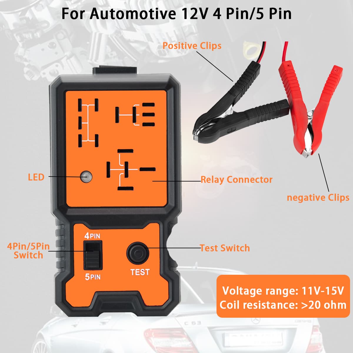 Ferramenta De Diagnóstico De Testador De Relé Automotivo Com Clipes De Bateria 12v 4 5 Pinos