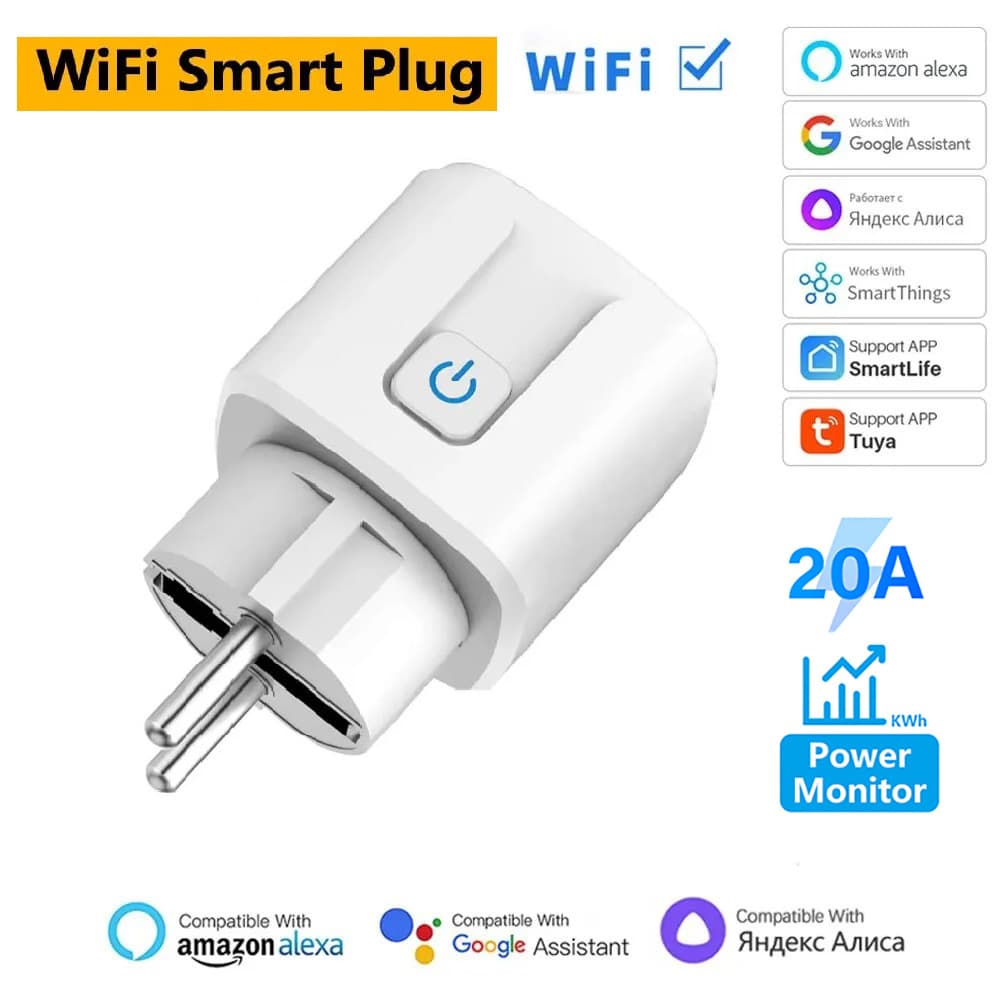 Tomada Inteligente AXUS EU WiFi 16A/20A com Controle por Voz, Temporizador e Monitoramento de Energia, Compatível com o