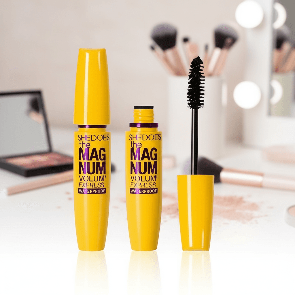 Rímel à prova d'água de longa duração com volume, curvatura e cílios postiços de vison - Amarelo