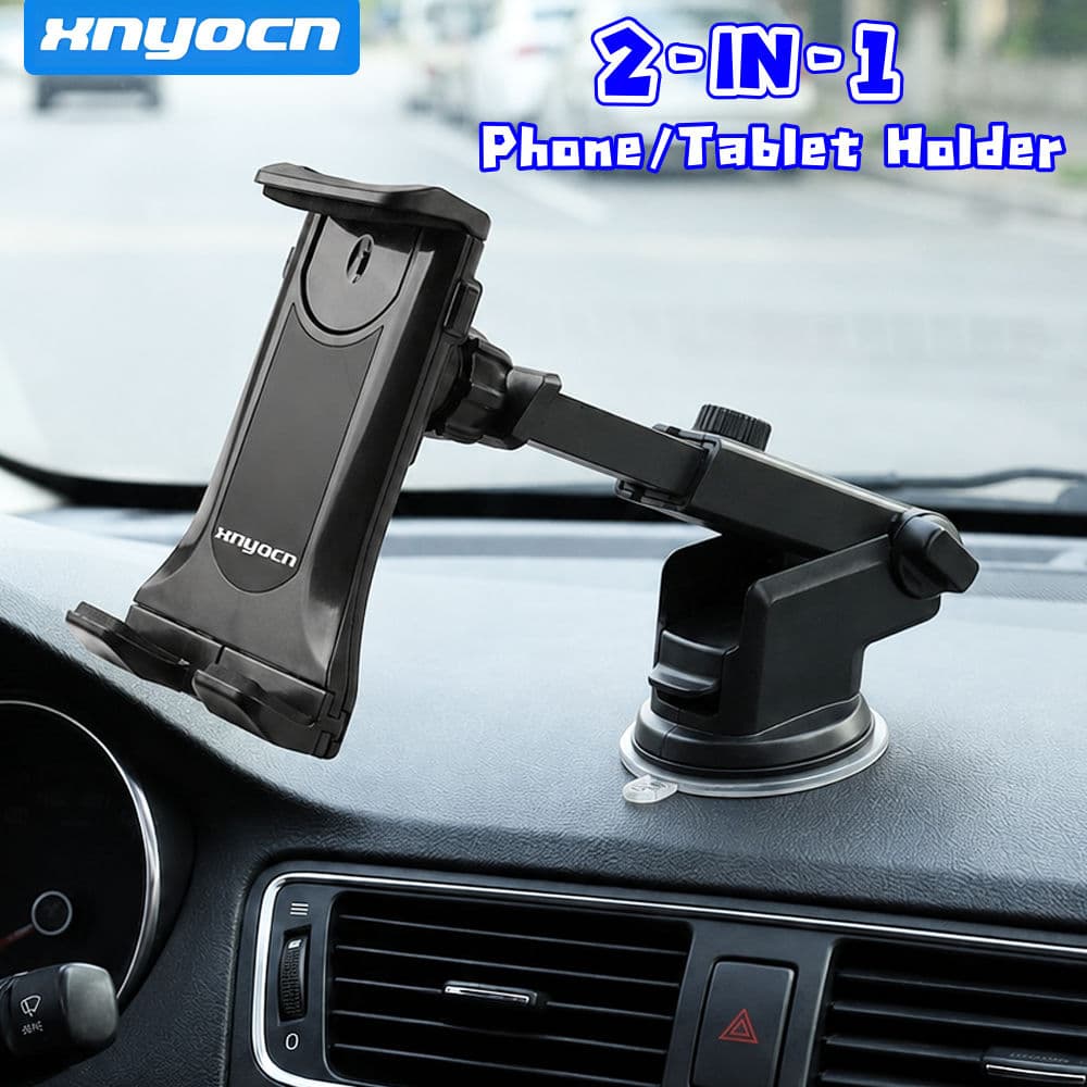 Suporte Veicular para Celular com Ventosa, Fixação em Para-brisa ou Painel, Braço Longo Ajustável, Rotação 360°, Trava