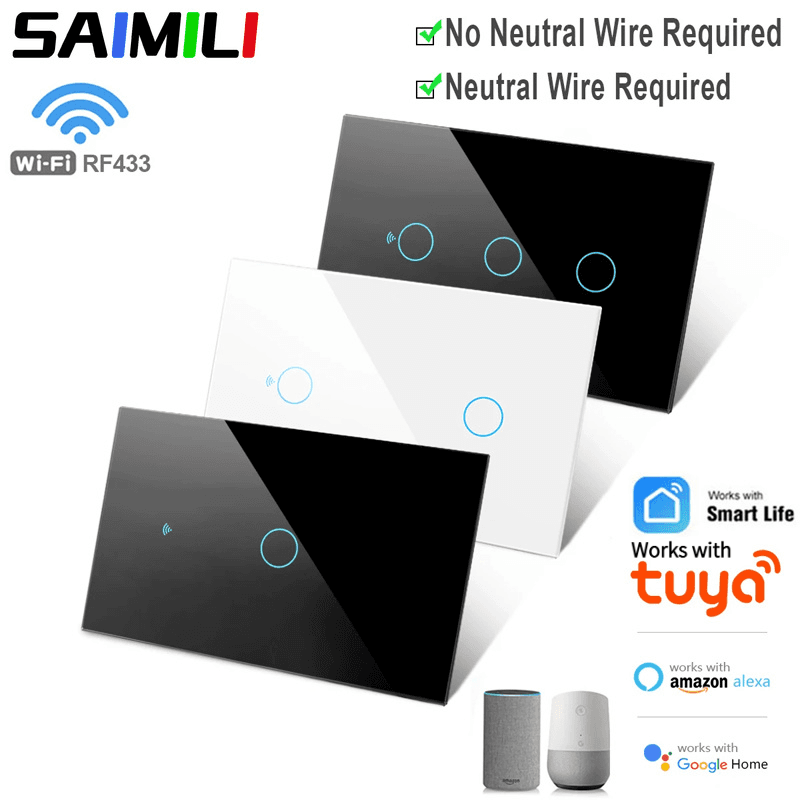 Interruptor Inteligente SAIMILI para Tuya WiFi, Interruptor de Parede Touch Inteligente Zero Fire Universal 3