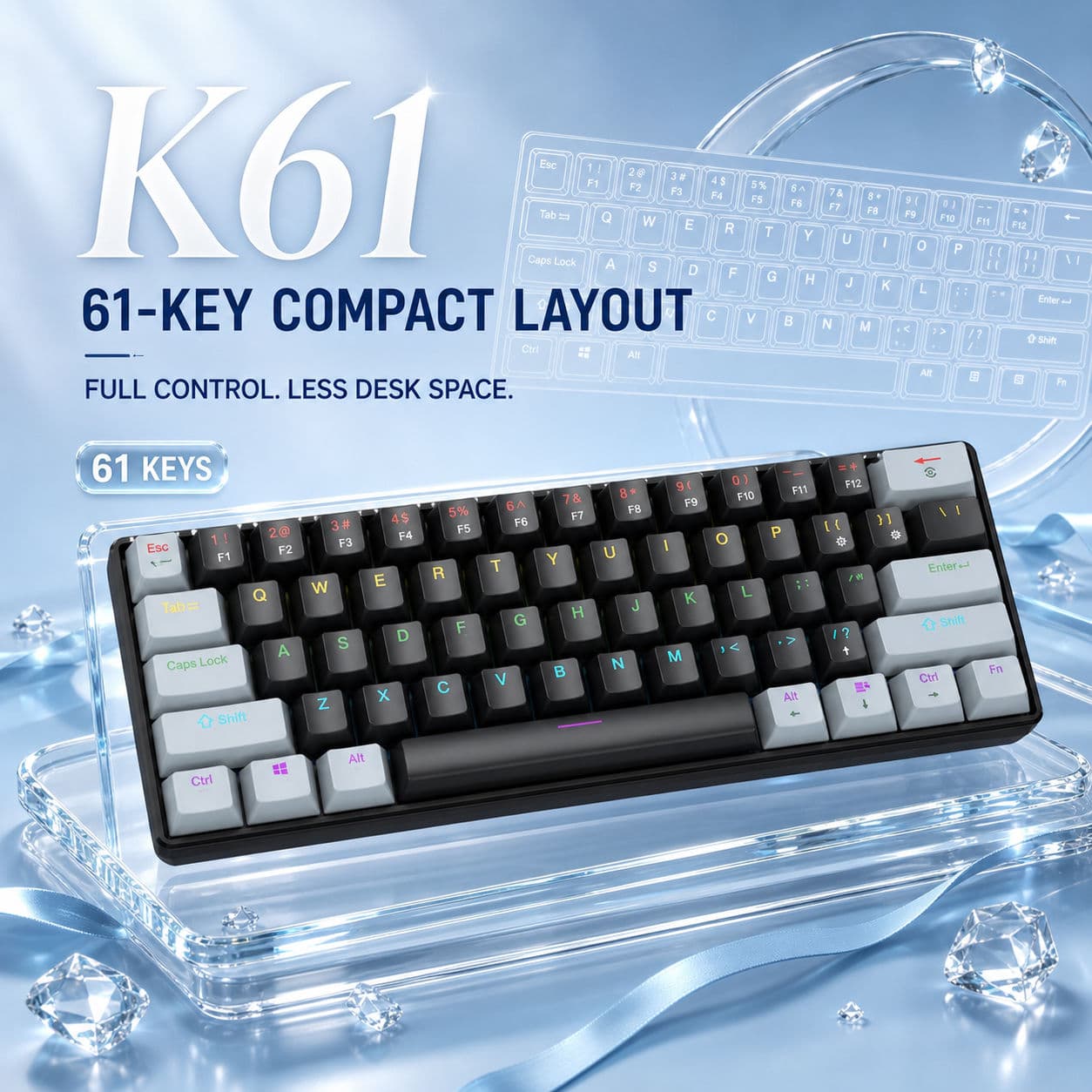 Teclado de jogos APAYADO K61, teclado mecânico portátil mini com fio 29010138mm 400g para laptop e desktop