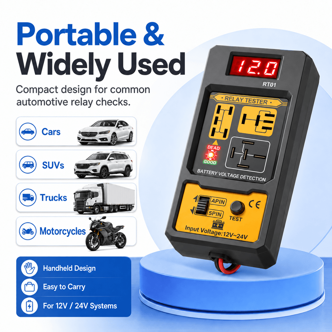 Cnb-808 Testador De Relé De Carro 4 Pinos 5 Display LED Ferramenta De Diagnóstico Elétrico Automotivo