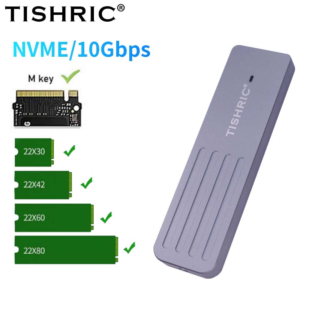 TISHRIC 2230 2240 2260 2280 SSD M2 NVME Gabinete USB3.0 para Tipo C M.2 M-key Externo 10Gbps Suporte Até 5TB de Disco