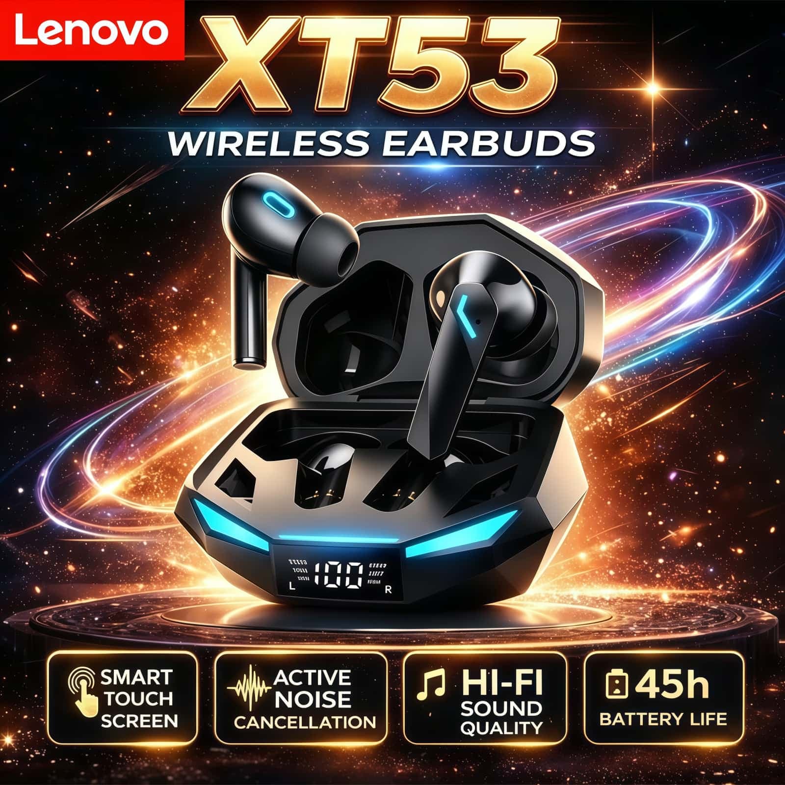Fones de ouvido Lenovo XT53 - Fones esportivos sem fio Bluetooth 5.4, fones de ouvido para jogos e música, áudio