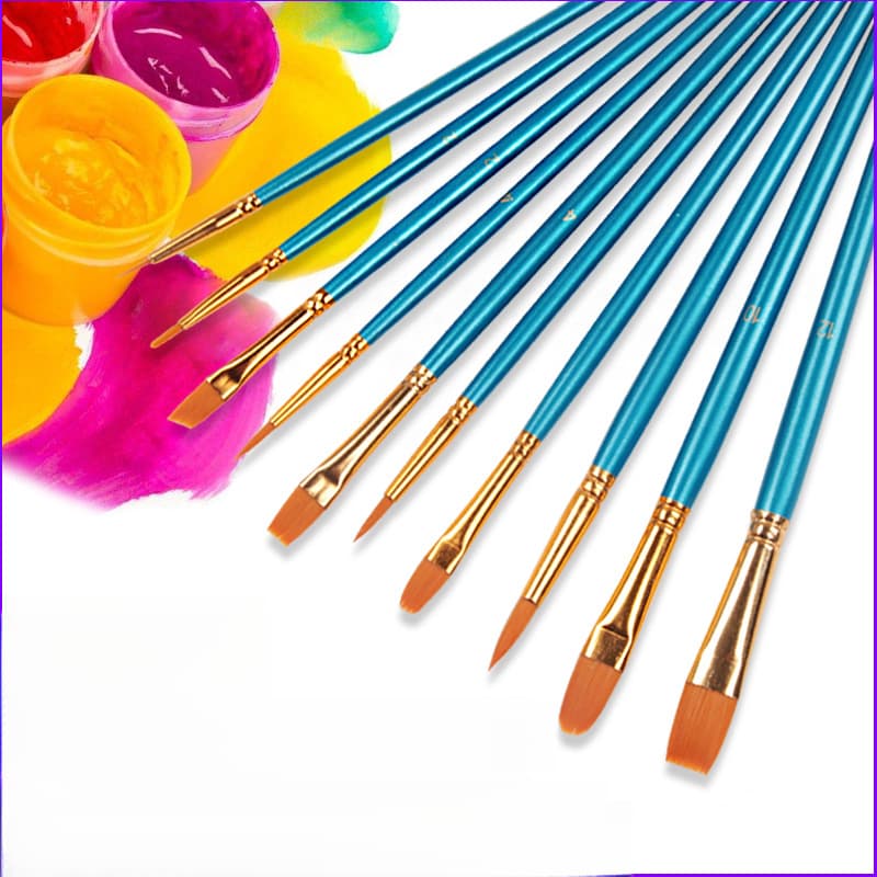 Pincéis de aquarela de náilon, pincéis para pintura a óleo, conjunto de 10 peças, cabos vermelhos e azuis, pincéis para