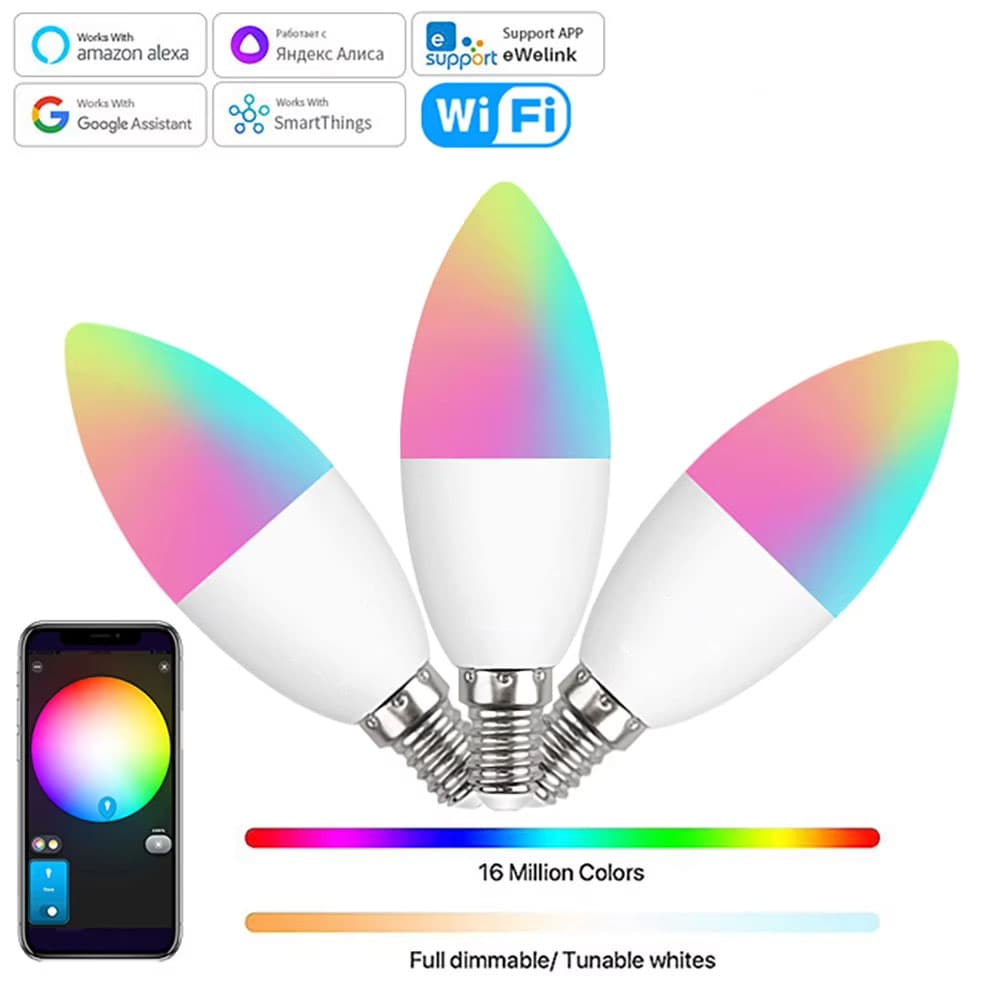 1 Pçs SAIMILI EWelink Wifi Lâmpada Inteligente Led E14 RGB Lâmpadas Inteligentes Para Google Casa Alexa Alice