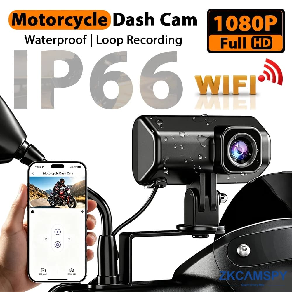 Câmera Veicular para Moto com Wi-Fi à Prova D'Água, Gravação em Loop, DVR 2K