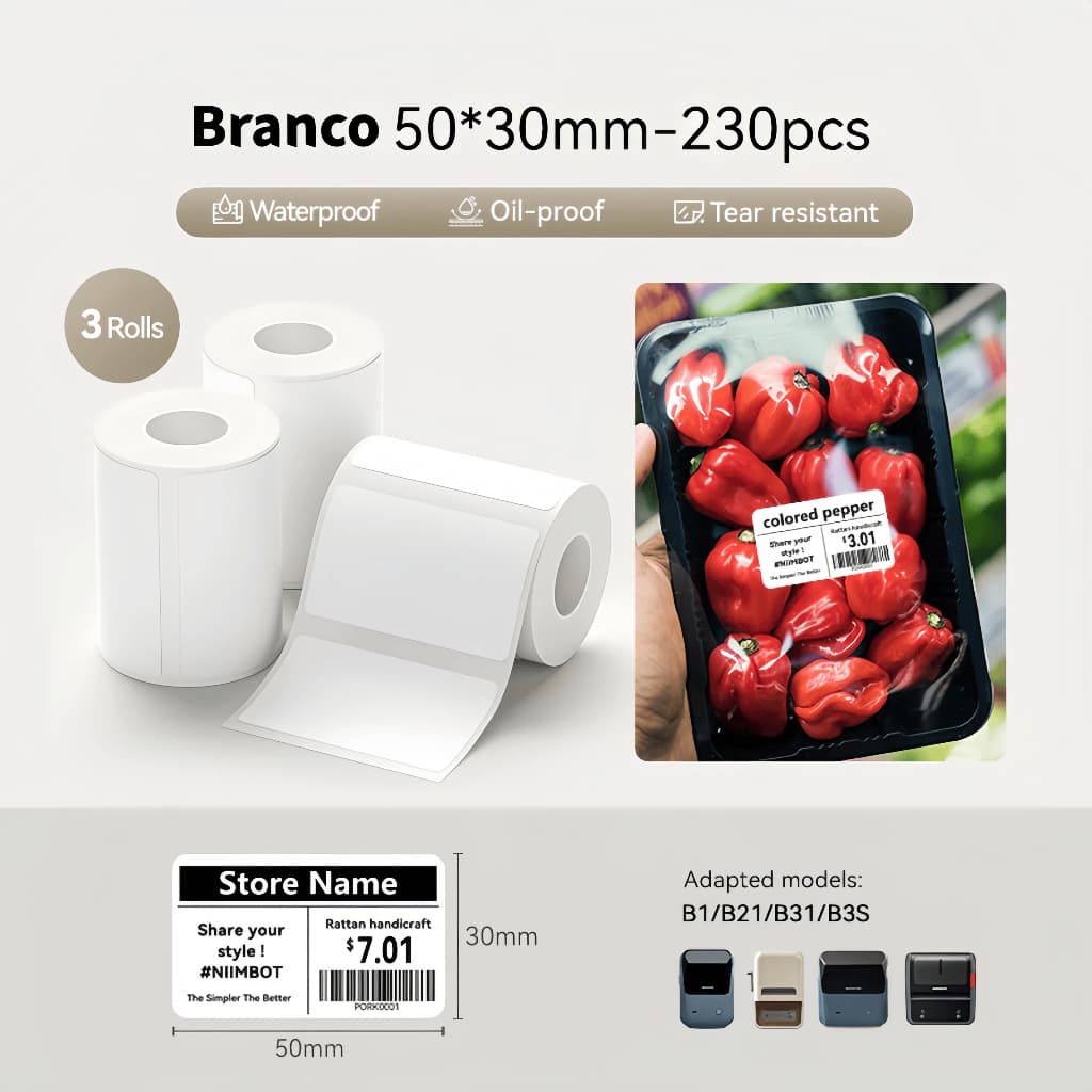 3 Rolos De Papel Térmico Compatível Com Impressora De Etiquetas Térmicas Bluetooth Sem Fio Niimbot B1 | Fabricante De Ad