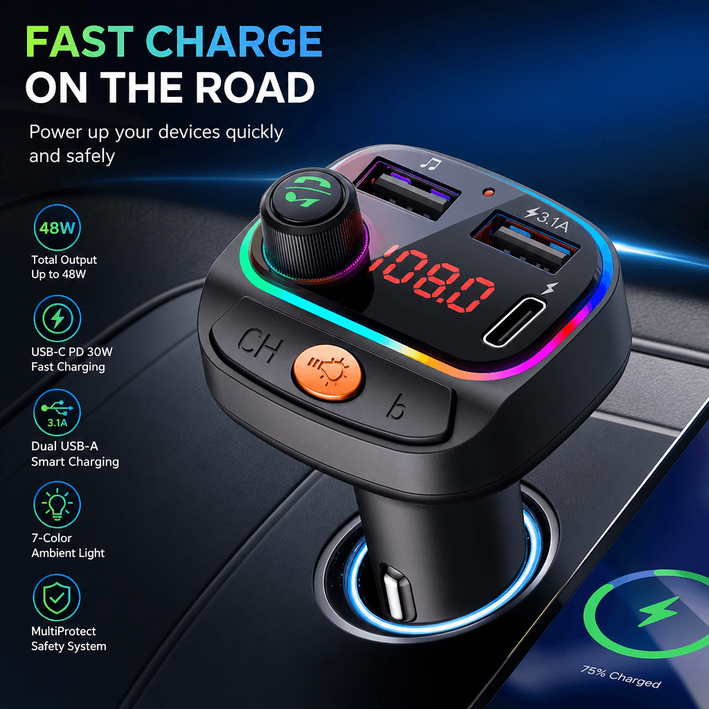 BLUETOOTH Fm Transmissor Mp3 Player Modulador De Rádio De Carro 22.5w Carregador USB Super Rápido Para