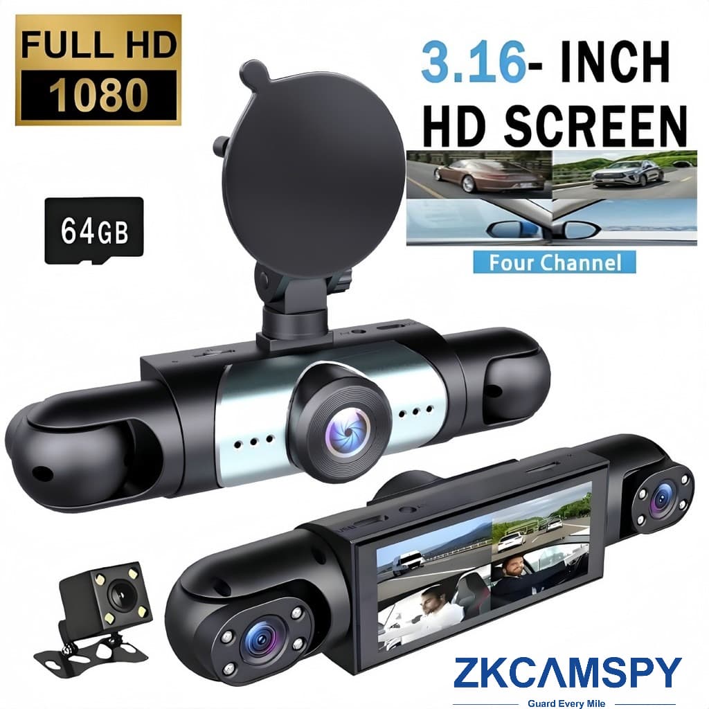 Câmera Veicular 4 Lentes 1080P HD DVR Gravador Frontal e Traseiro com Visão Noturna