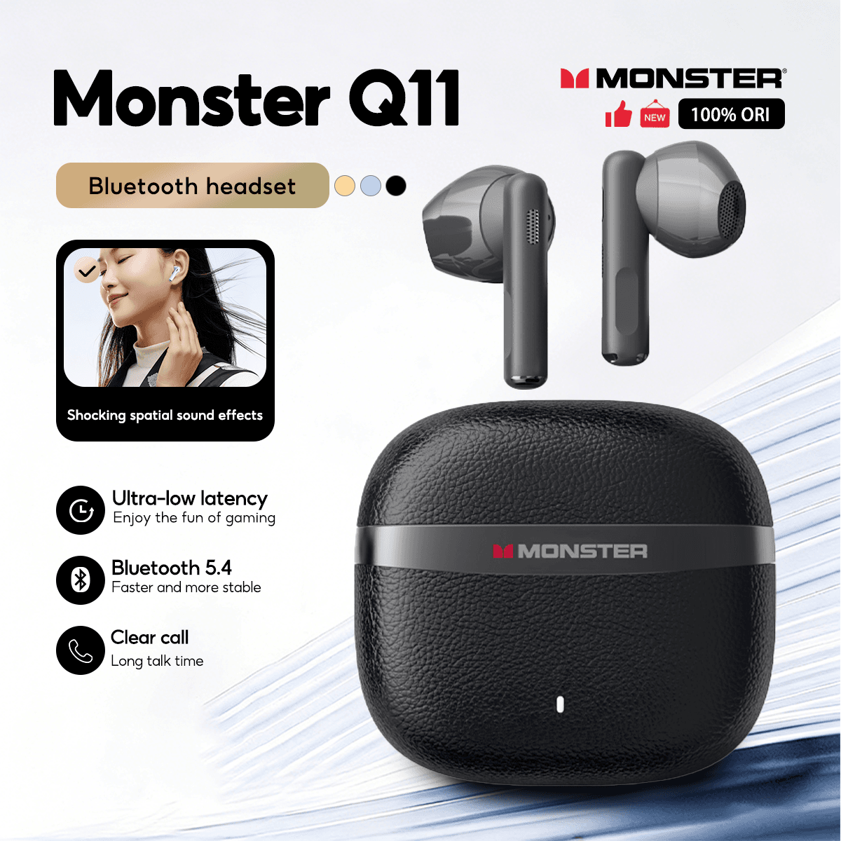 Fones de ouvido Monster Q11, fones de ouvido de grau gamer, estéreo surround, leves, resistentes ao suor