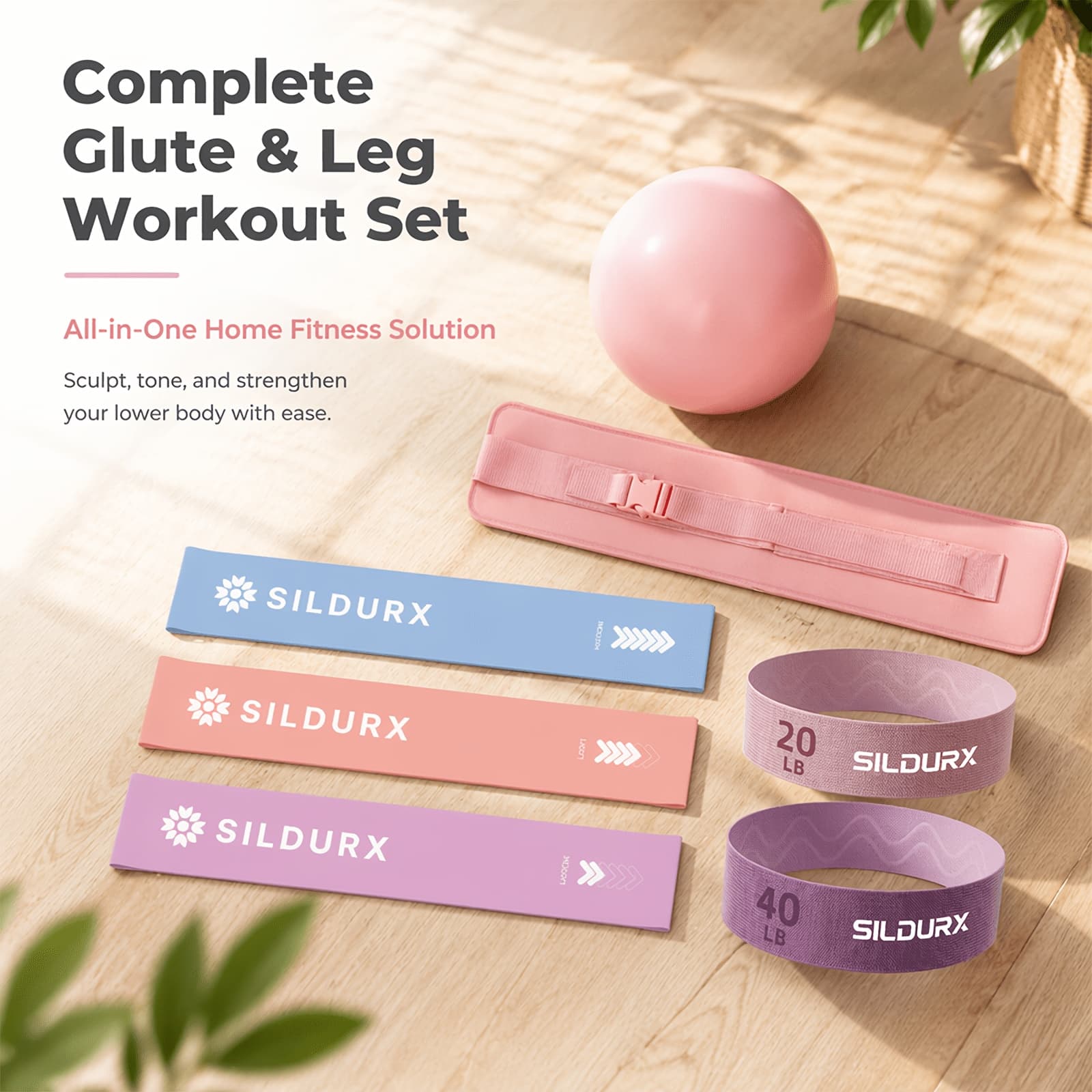 Conjunto de Pilates e Faixas de Resistência para Mulheres – Bola de Yoga, Faixas de Quadril, Faixas Elásticas de