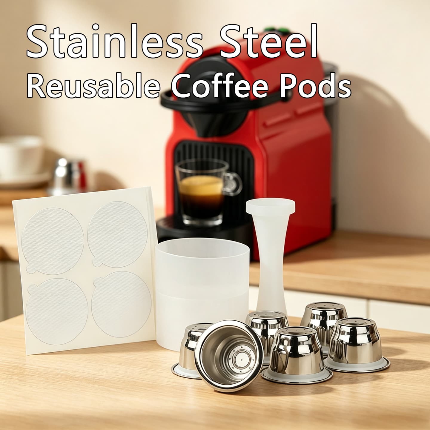 Ferramenta de Preenchimento de Tamper para Cápsulas de Café para Cápsulas Reutilizáveis de Uso Doméstico na Cozinha