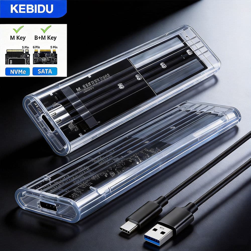 KEBIDU M.2 NVME PCIe Protocol NGFF SATA SSD Case Transparente USB Tipo C 5/10Gbps PCI-E M2 SSD Gabinete Externo para