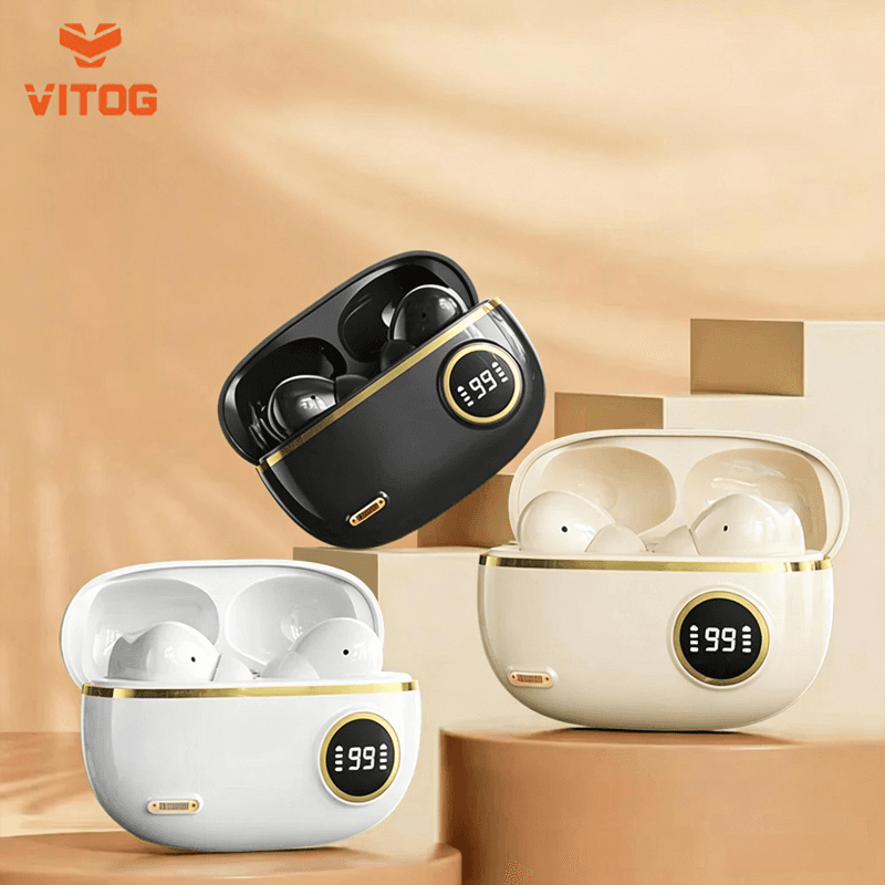 VITOG V13 Fones de ouvido TWS Fone de ouvido Bluetooth 5.4 sem fio Fones de ouvido estéreo HIFI com display digital de