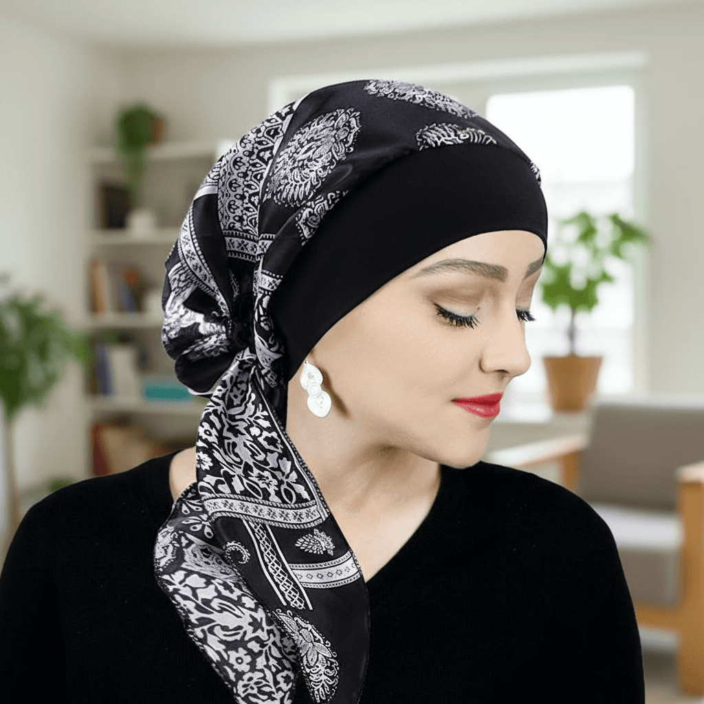 Turbante Sedoso Vintage - Touca Feminina Elástica Multifuncional para Quimioterapia e Queda de Cabelo
