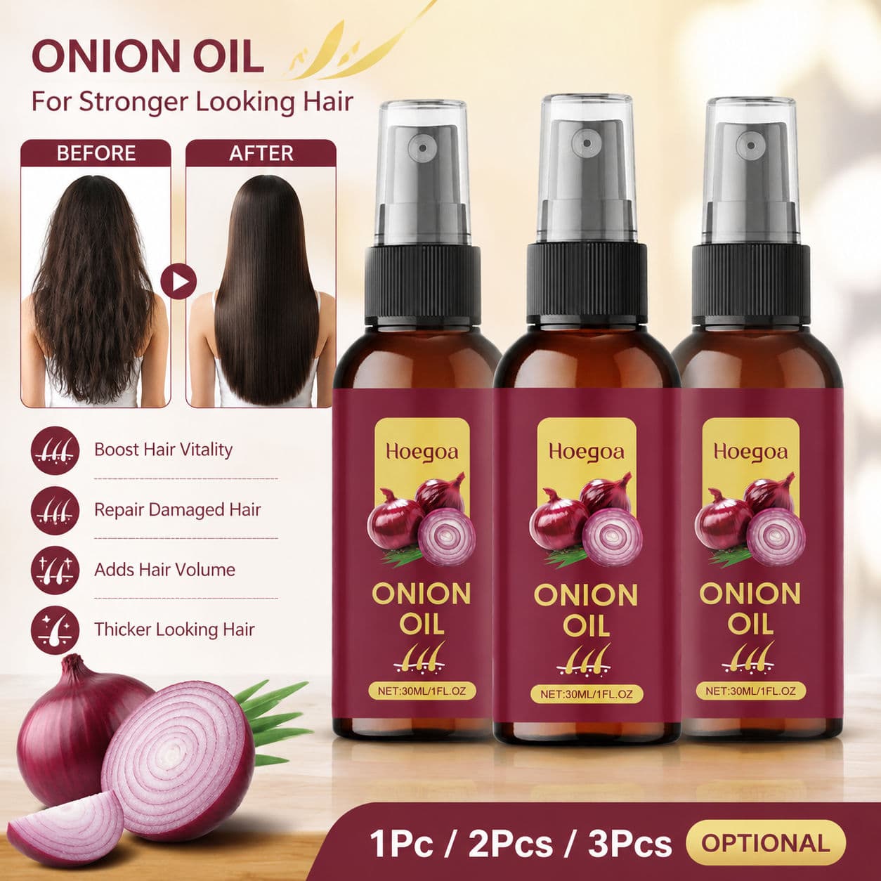 Óleo Capilar de Cebola e Alecrim Tratamento Antiqueda para Crescimento Capilar Rápido Controle de Frizz Óleo Capilar -